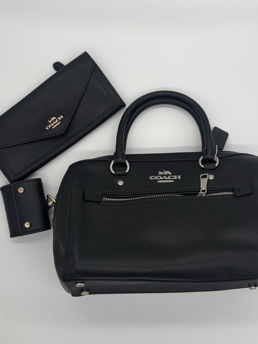 Coach Black Leather Satchel with Wallet and Key Case